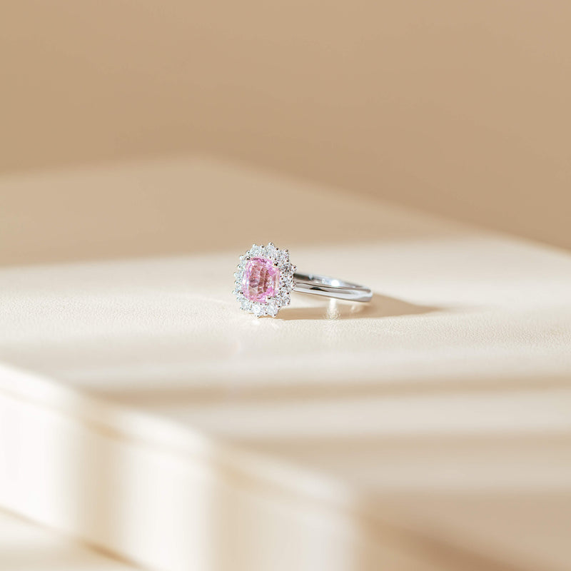 18ct White Gold 2.03ct Pink Sapphire & Diamond Belle Ring-Ring-Walker & Hall