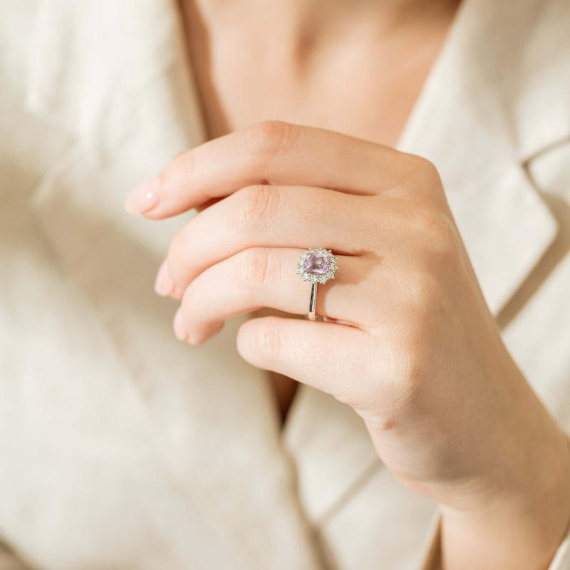 18ct White Gold 2.03ct Pink Sapphire & Diamond Belle Ring-Ring-Walker & Hall