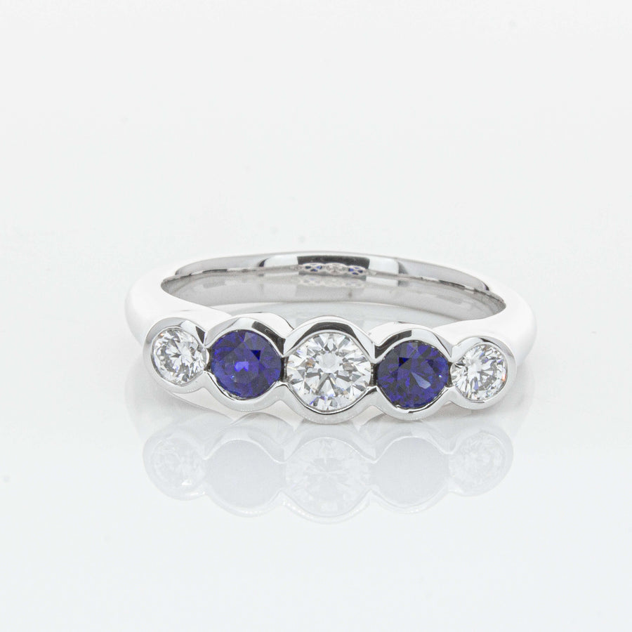 18ct White Gold Sapphire & Diamond Five-Stone Natalia Ring-Ring-Walker & Hall