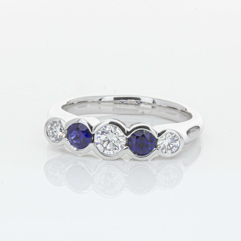 18ct White Gold Sapphire & Diamond Five-Stone Natalia Ring-Ring-Walker & Hall