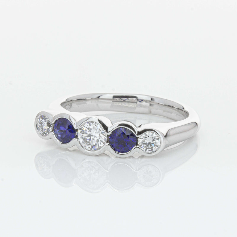 18ct White Gold Sapphire & Diamond Five-Stone Natalia Ring-Ring-Walker & Hall