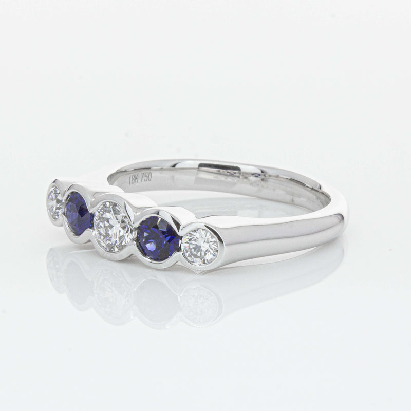 18ct White Gold Sapphire & Diamond Five-Stone Natalia Ring-Ring-Walker & Hall