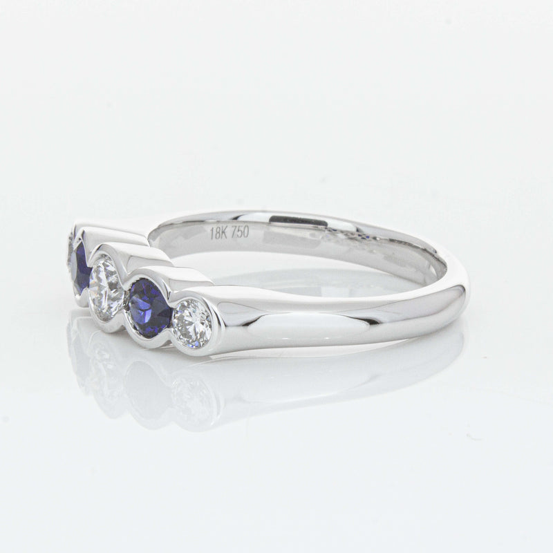 18ct White Gold Sapphire & Diamond Five-Stone Natalia Ring-Ring-Walker & Hall