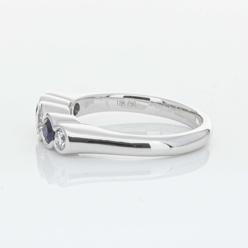 18ct White Gold Sapphire & Diamond Five-Stone Natalia Ring-Ring-Walker & Hall