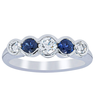 18ct White Gold Sapphire & Diamond Five-Stone Natalia Ring-Ring-Walker & Hall