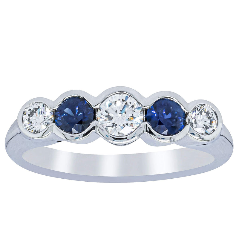 18ct White Gold Sapphire & Diamond Five-Stone Natalia Ring-Ring-Walker & Hall
