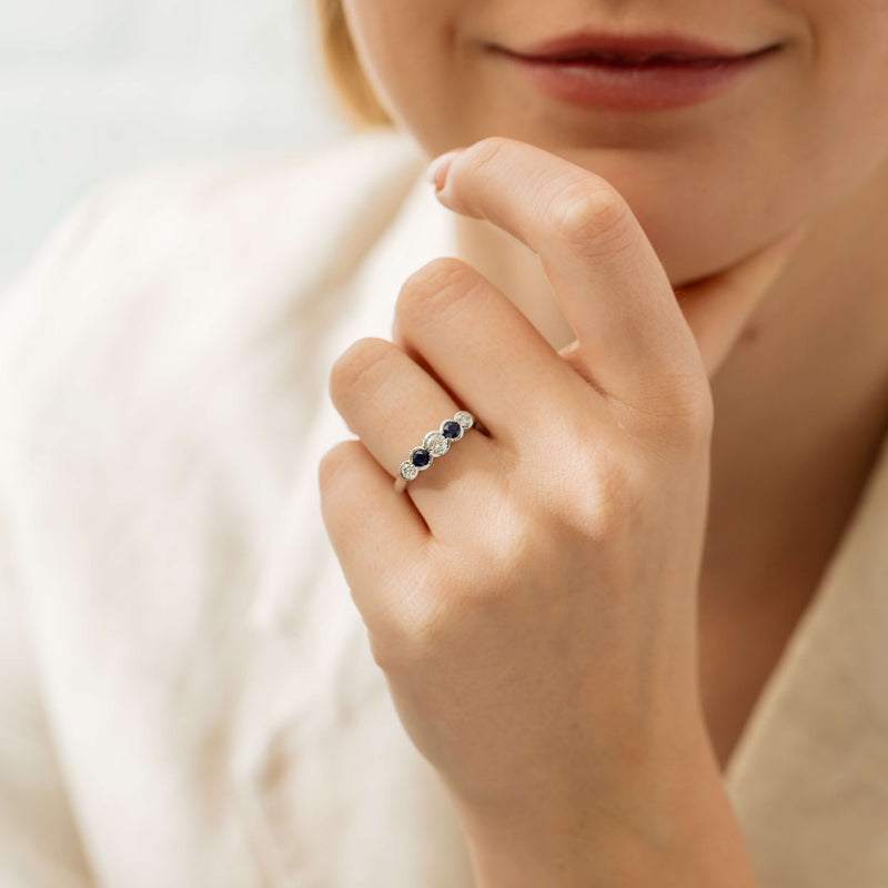 18ct White Gold Sapphire & Diamond Five-Stone Natalia Ring-Ring-Walker & Hall