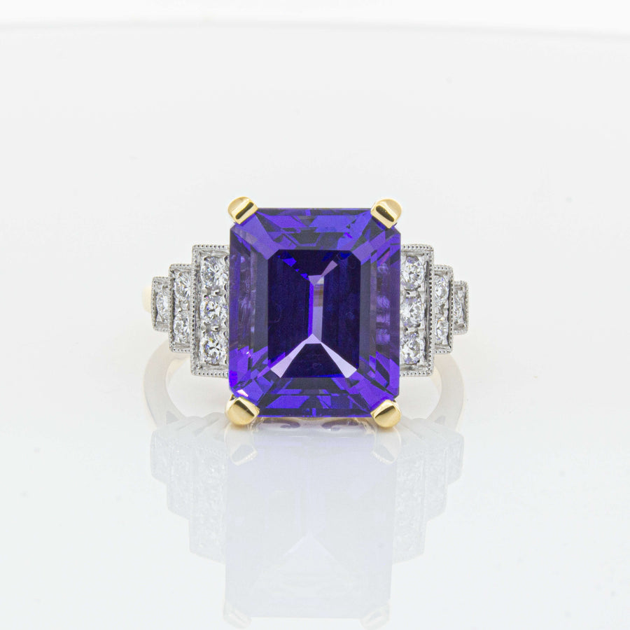 18ct Yellow Gold 7.03ct Tanzanite & Diamond Maya Ring-Ring-Walker & Hall