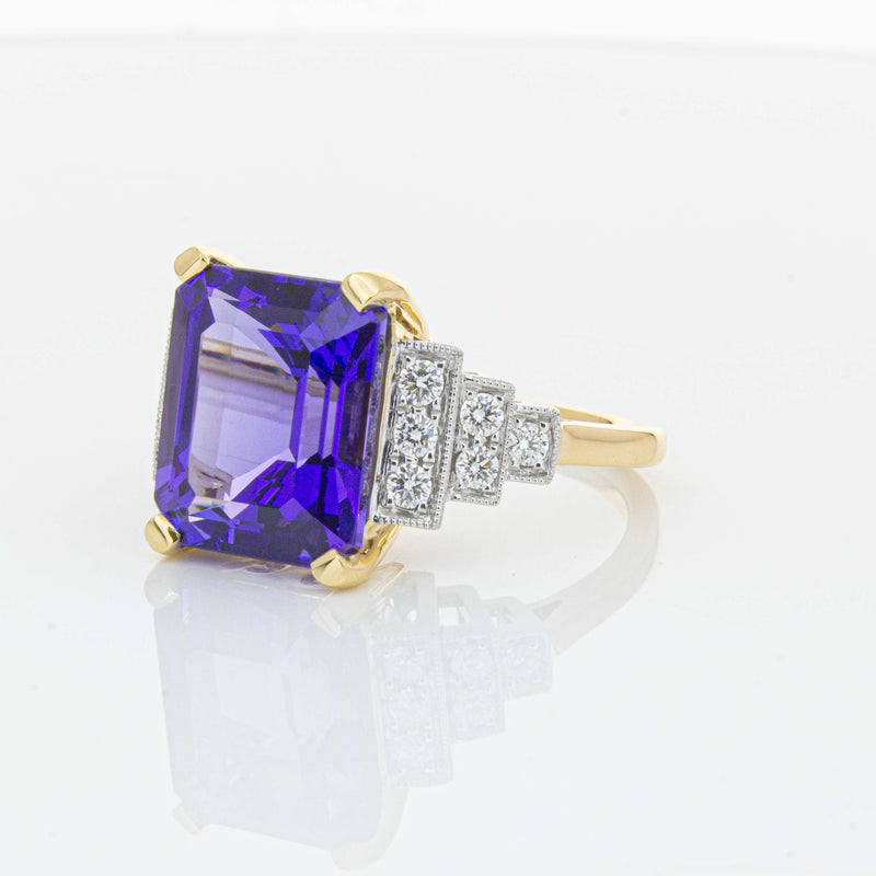 18ct Yellow Gold 7.03ct Tanzanite & Diamond Maya Ring-Ring-Walker & Hall