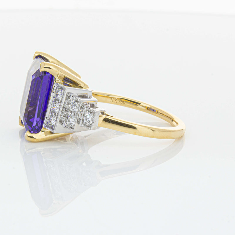 18ct Yellow Gold 7.03ct Tanzanite & Diamond Maya Ring-Ring-Walker & Hall