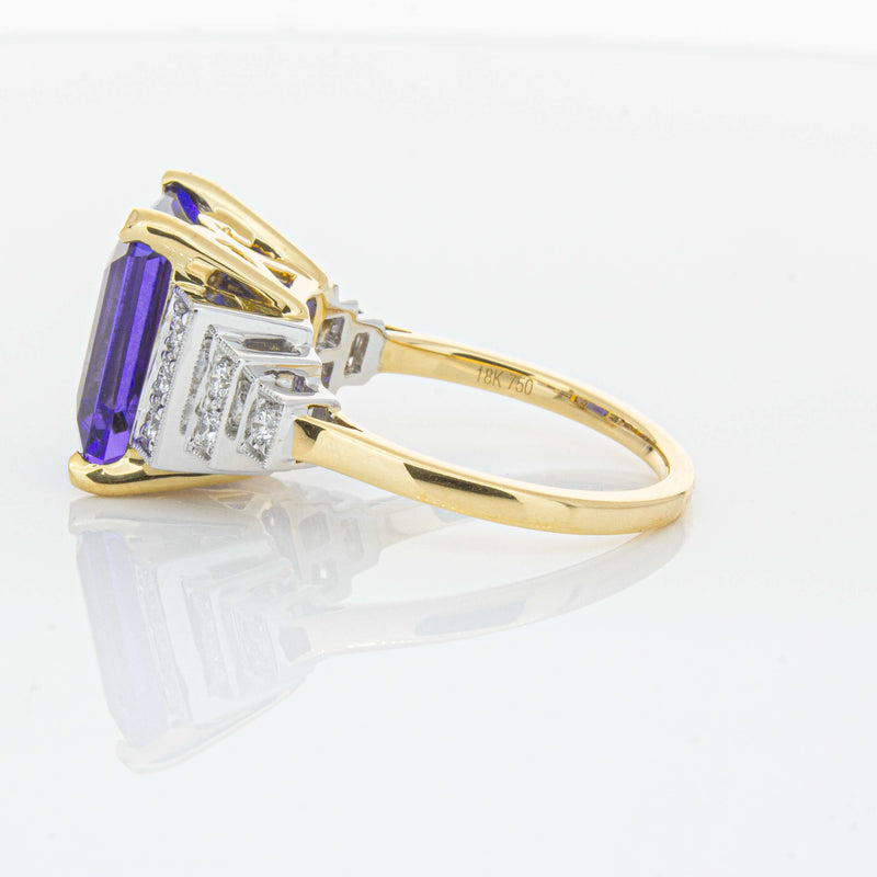 18ct Yellow Gold 7.03ct Tanzanite & Diamond Maya Ring-Ring-Walker & Hall
