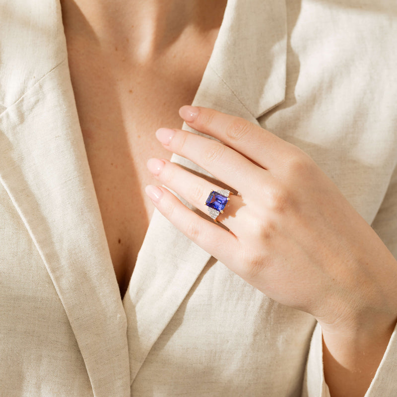 18ct Yellow Gold 7.03ct Tanzanite & Diamond Maya Ring-Ring-Walker & Hall