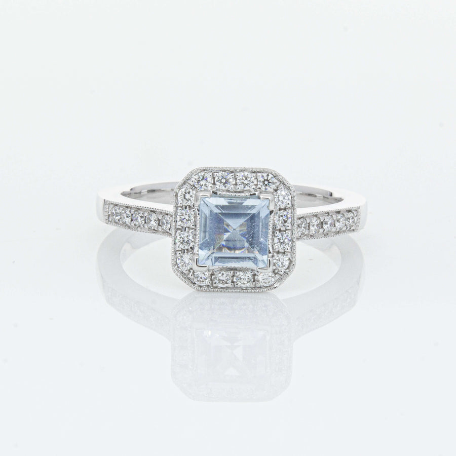 18ct White Gold .46ct Aquamarine & Diamond Mandalay Ring-Ring-Walker & Hall