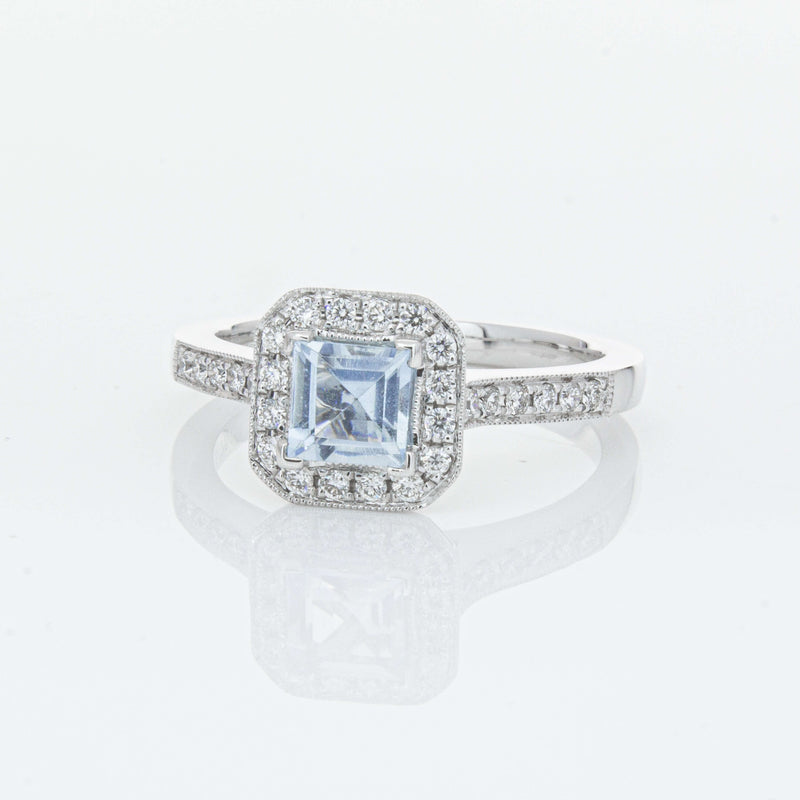 18ct White Gold .46ct Aquamarine & Diamond Mandalay Ring-Ring-Walker & Hall