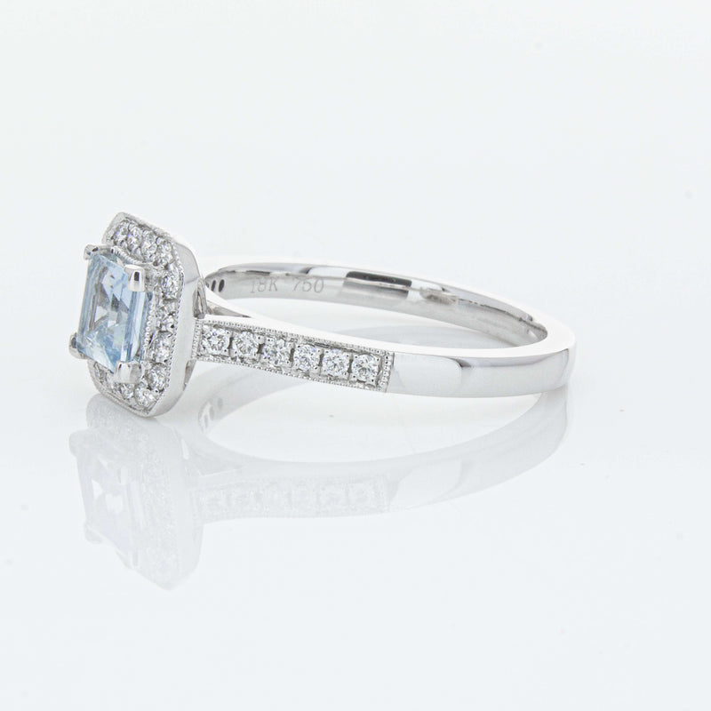 18ct White Gold .46ct Aquamarine & Diamond Mandalay Ring-Ring-Walker & Hall