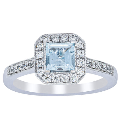 18ct White Gold .46ct Aquamarine & Diamond Mandalay Ring-Ring-Walker & Hall