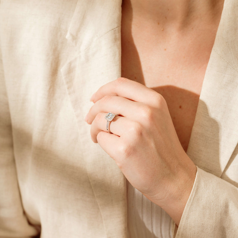 18ct White Gold .46ct Aquamarine & Diamond Mandalay Ring-Ring-Walker & Hall