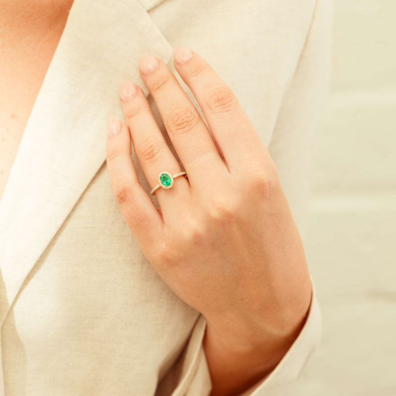 18ct Yellow Gold .75ct Emerald & Diamond Mini Sierra Ring-Ring-Walker & Hall