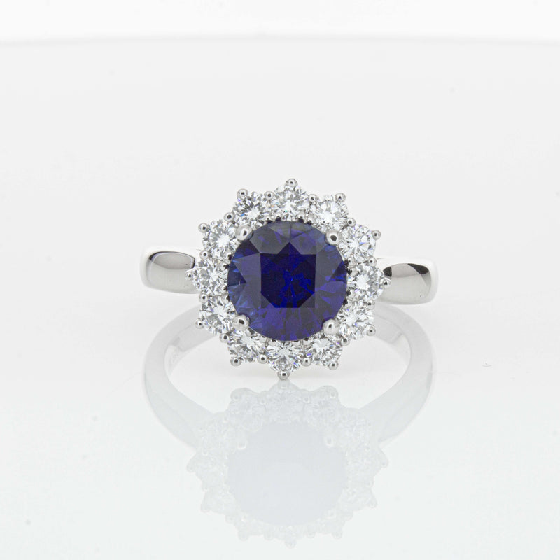 18ct White Gold 2.32ct Sapphire & Diamond Belle Ring-Ring-Walker & Hall