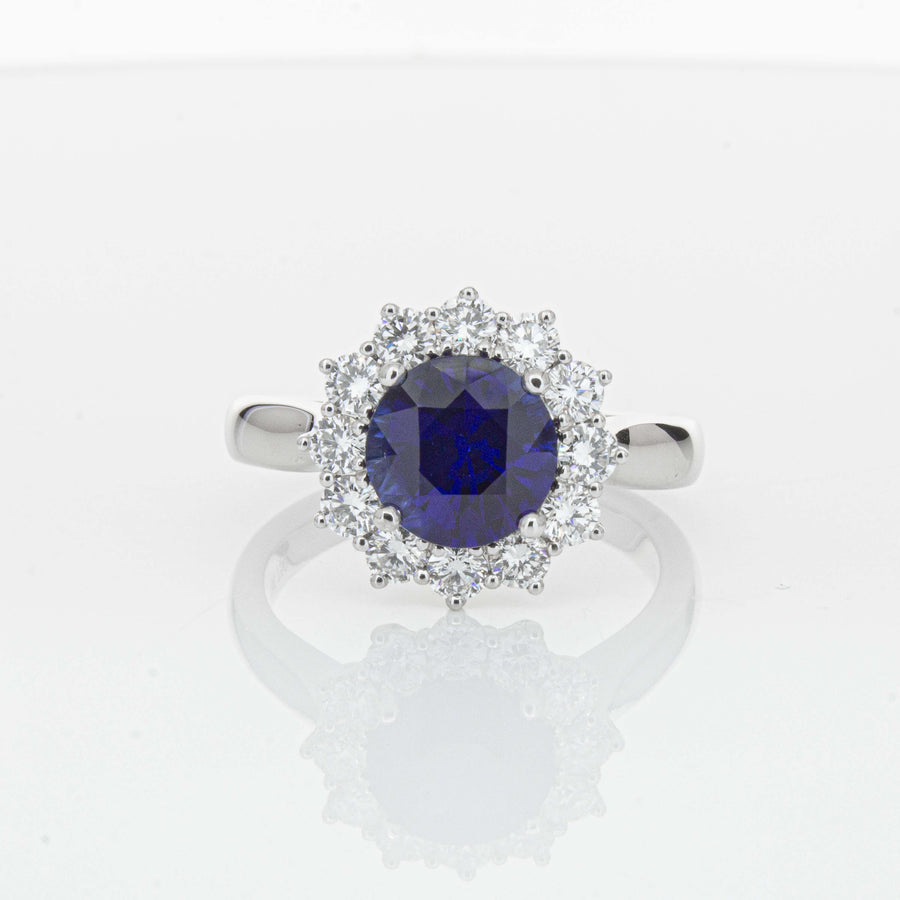 18ct White Gold 2.32ct Sapphire & Diamond Belle Ring-Ring-Walker & Hall
