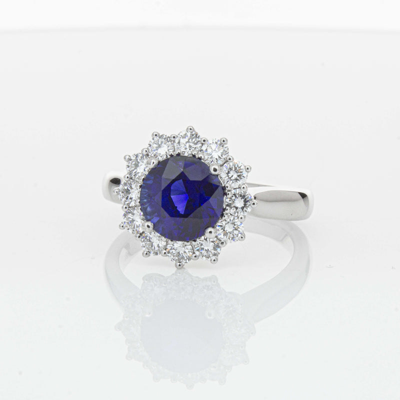 18ct White Gold 2.32ct Sapphire & Diamond Belle Ring-Ring-Walker & Hall