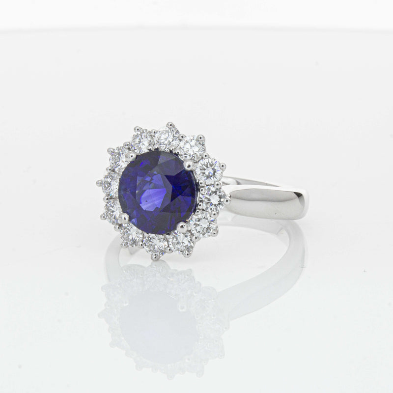 18ct White Gold 2.32ct Sapphire & Diamond Belle Ring-Ring-Walker & Hall