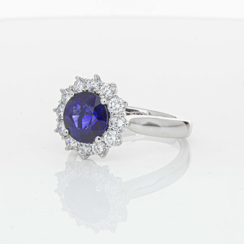 18ct White Gold 2.32ct Sapphire & Diamond Belle Ring-Ring-Walker & Hall