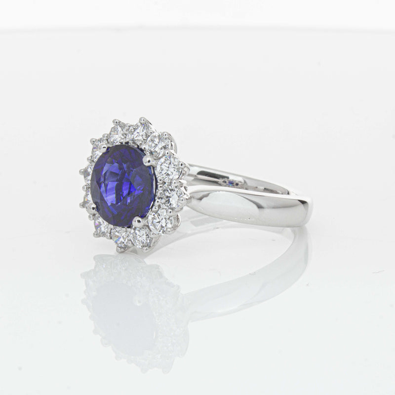 18ct White Gold 2.32ct Sapphire & Diamond Belle Ring-Ring-Walker & Hall