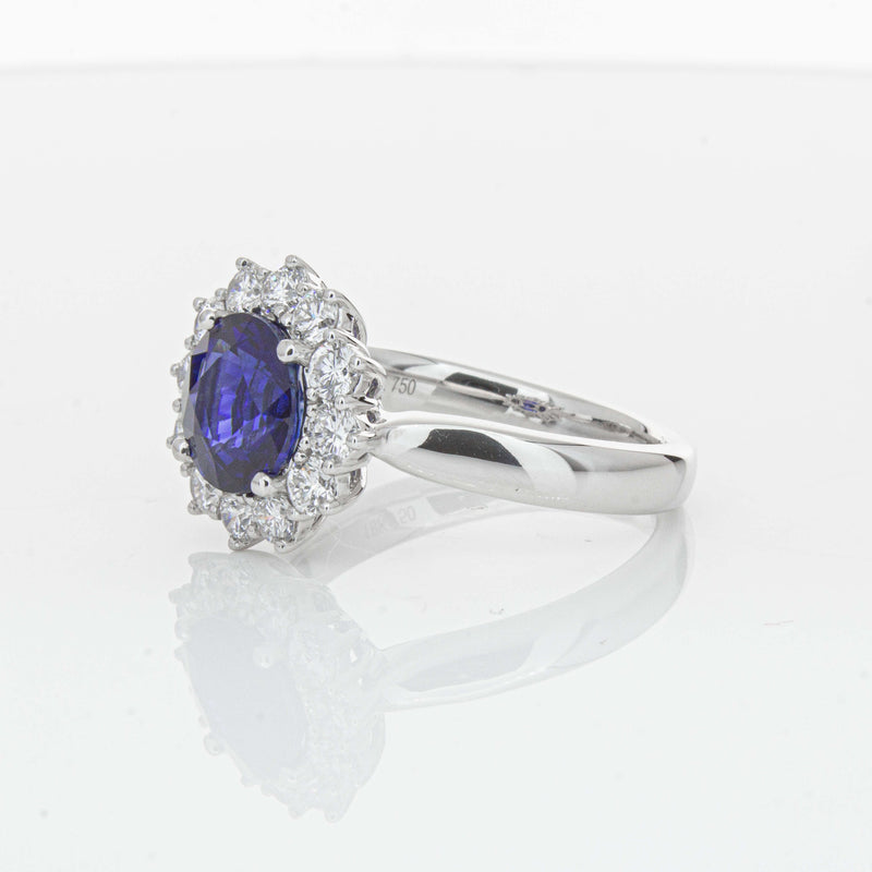 18ct White Gold 2.32ct Sapphire & Diamond Belle Ring-Ring-Walker & Hall