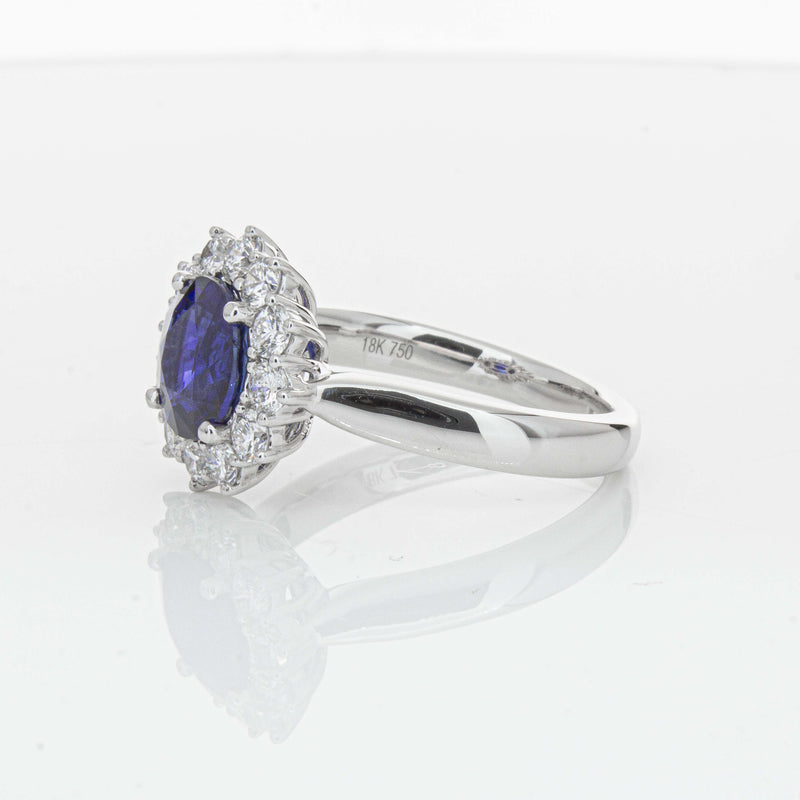 18ct White Gold 2.32ct Sapphire & Diamond Belle Ring-Ring-Walker & Hall