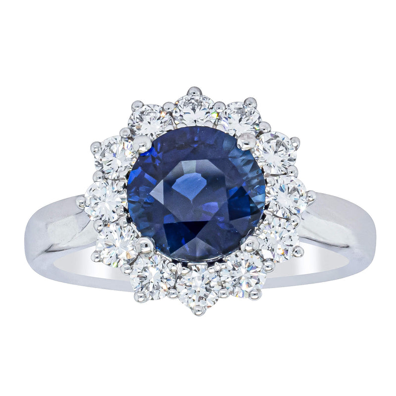 18ct White Gold 2.32ct Sapphire & Diamond Belle Ring-Ring-Walker & Hall