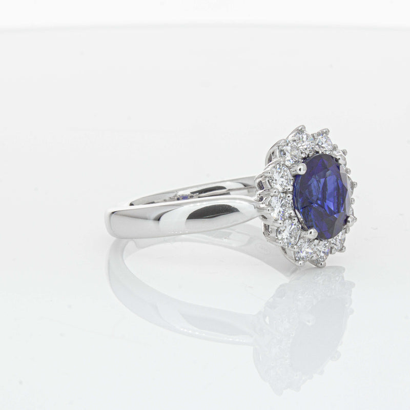 18ct White Gold 2.32ct Sapphire & Diamond Belle Ring-Ring-Walker & Hall