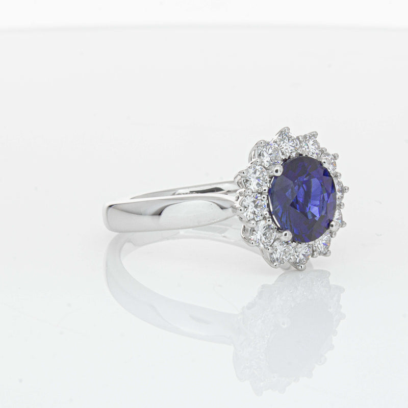 18ct White Gold 2.32ct Sapphire & Diamond Belle Ring-Ring-Walker & Hall