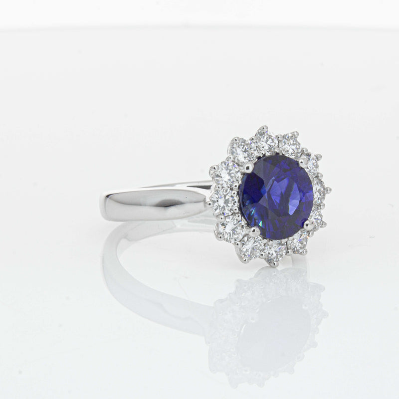 18ct White Gold 2.32ct Sapphire & Diamond Belle Ring-Ring-Walker & Hall