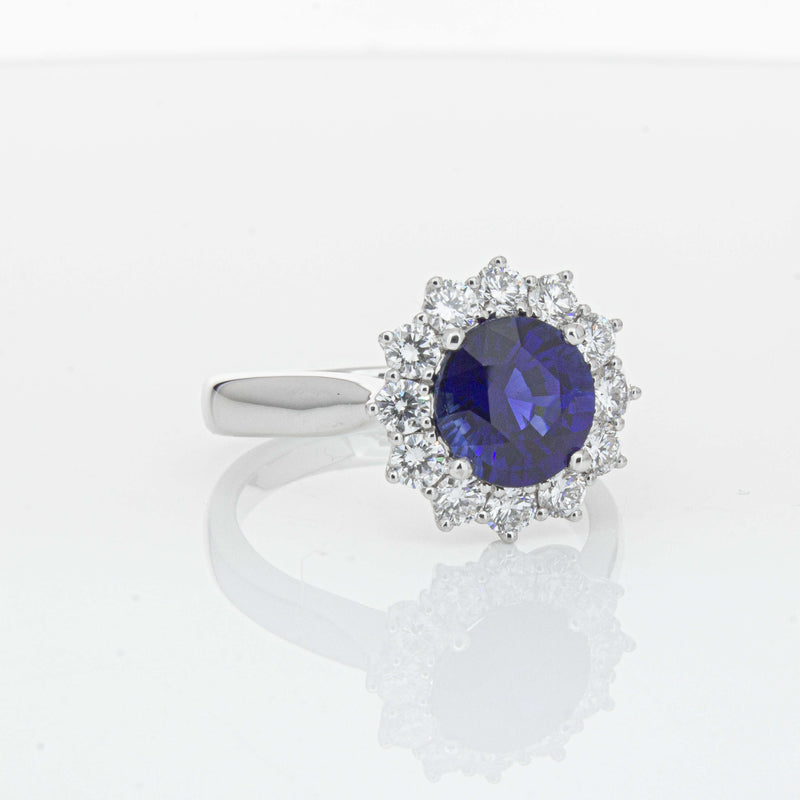 18ct White Gold 2.32ct Sapphire & Diamond Belle Ring-Ring-Walker & Hall