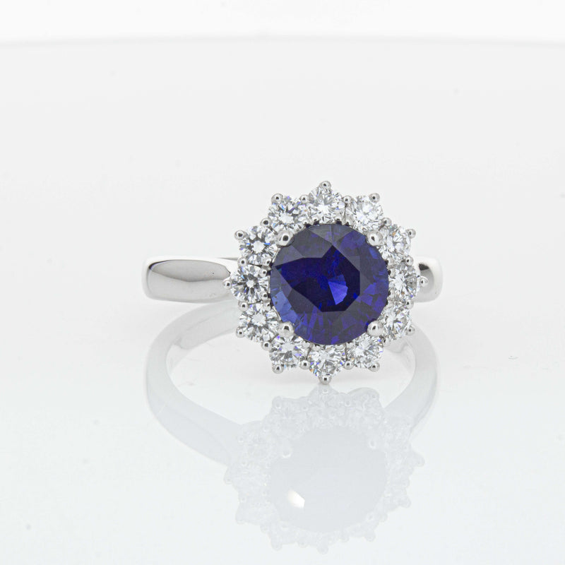 18ct White Gold 2.32ct Sapphire & Diamond Belle Ring-Ring-Walker & Hall