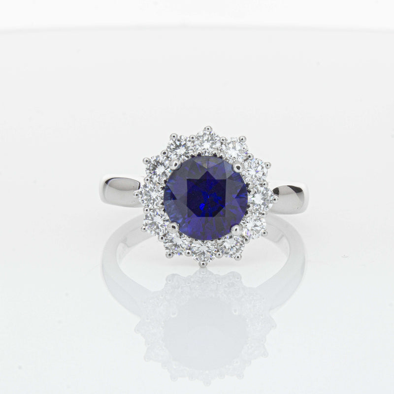 18ct White Gold 2.32ct Sapphire & Diamond Belle Ring-Ring-Walker & Hall