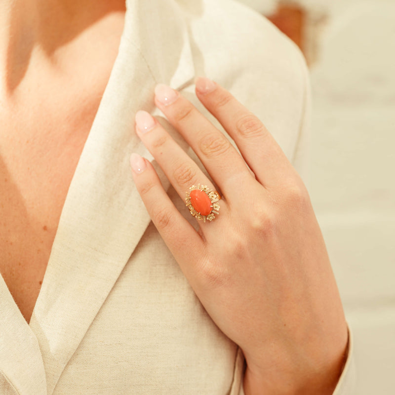 Deja Vu 12ct Yellow Gold Pink Coral Ring-Ring-Walker & Hall