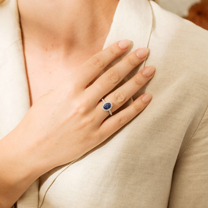 18ct White Gold 2.75ct Sapphire & Diamond Sierra Ring-Ring-Walker & Hall