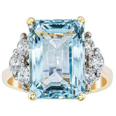 Deja Vu 18ct Yellow Gold 19.00ct Aquamarine & Diamond Ring-Ring-Walker & Hall