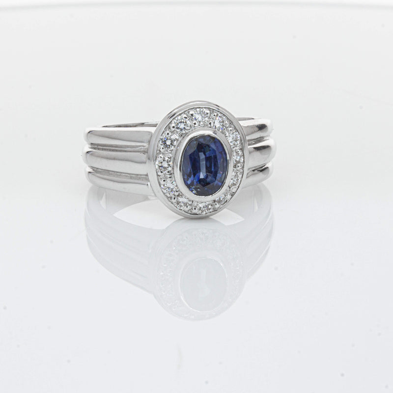 Deja Vu 9ct White Gold 1.00ct Sapphire & Diamond Ring-Ring-Walker & Hall