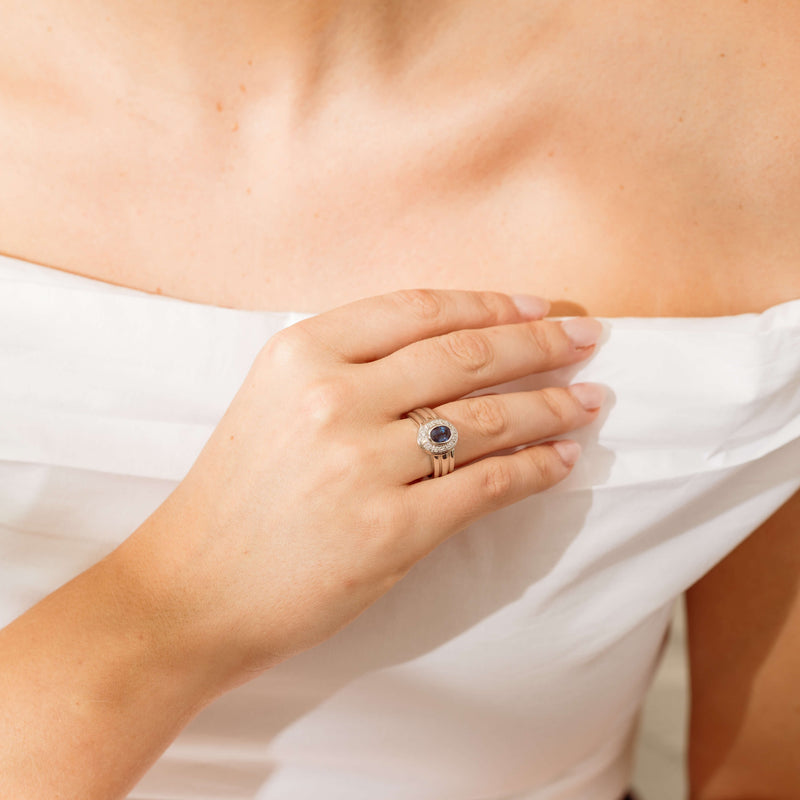 Deja Vu 9ct White Gold 1.00ct Sapphire & Diamond Ring-Ring-Walker & Hall