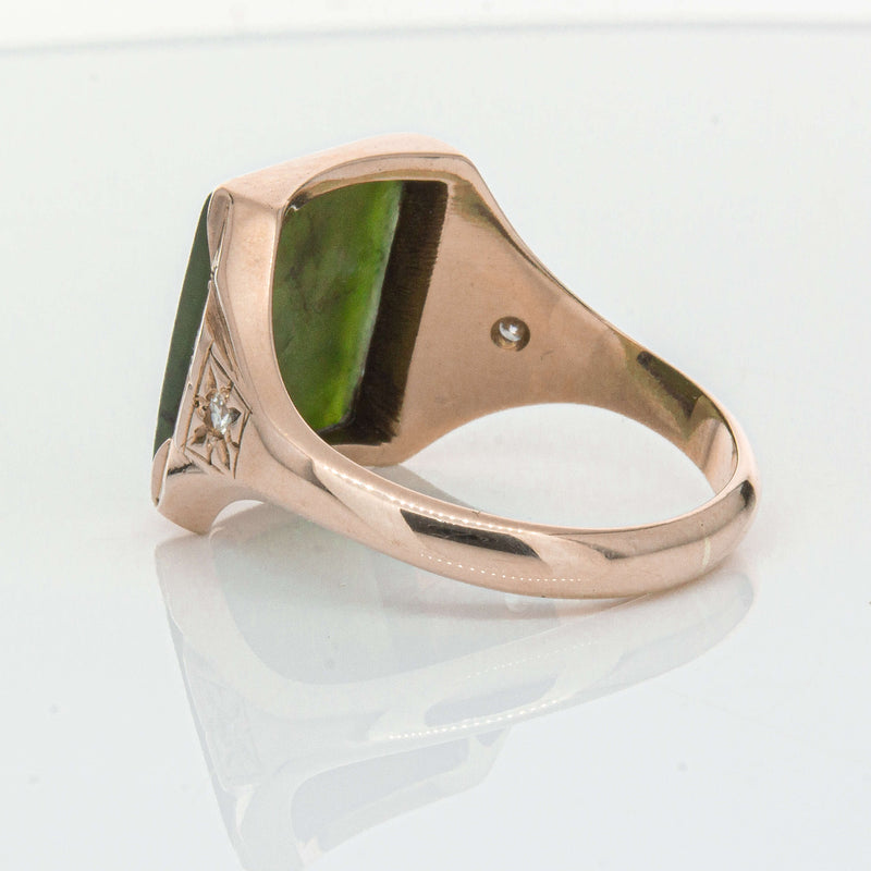 Vintage 8ct Yellow Gold Greenstone & Diamond Kiwi Ring-Ring-Walker & Hall