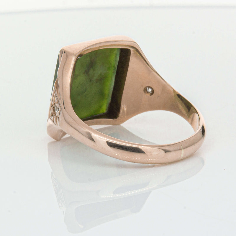 Vintage 8ct Yellow Gold Greenstone & Diamond Kiwi Ring-Ring-Walker & Hall