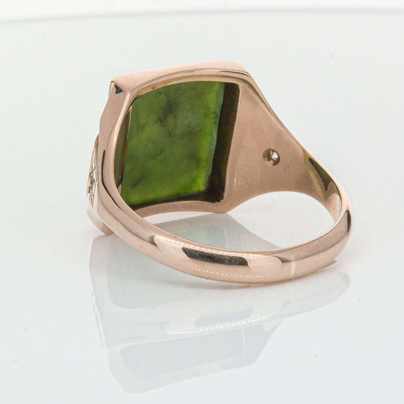 Vintage 8ct Yellow Gold Greenstone & Diamond Kiwi Ring-Ring-Walker & Hall