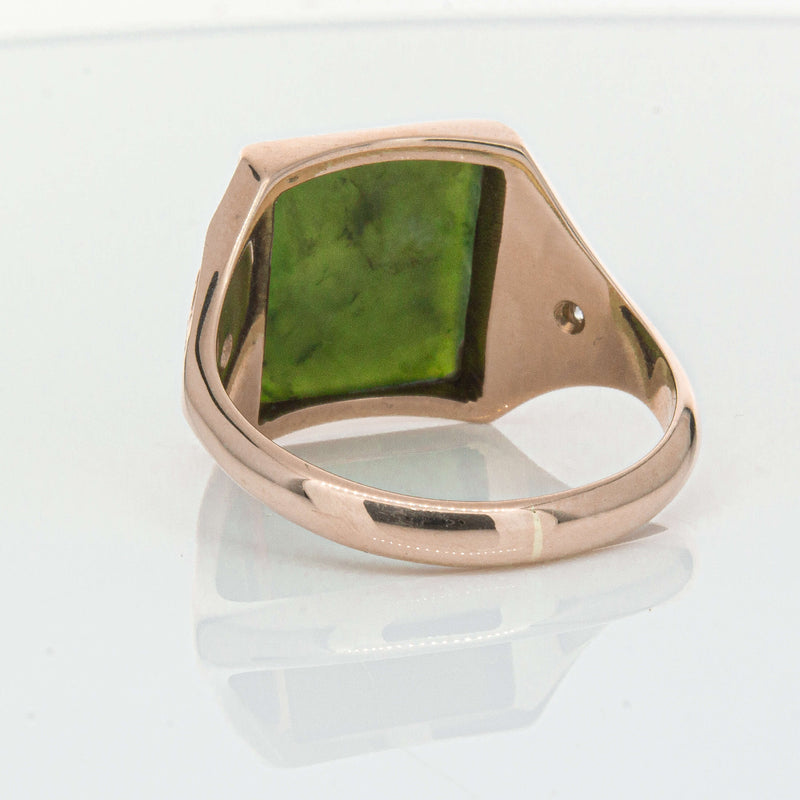 Vintage 8ct Yellow Gold Greenstone & Diamond Kiwi Ring-Ring-Walker & Hall