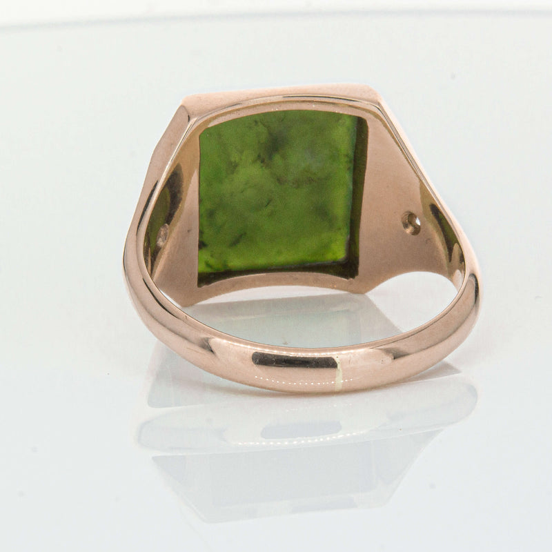 Vintage 8ct Yellow Gold Greenstone & Diamond Kiwi Ring-Ring-Walker & Hall
