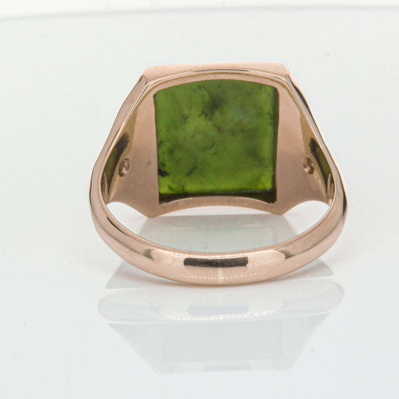 Vintage 8ct Yellow Gold Greenstone & Diamond Kiwi Ring-Ring-Walker & Hall