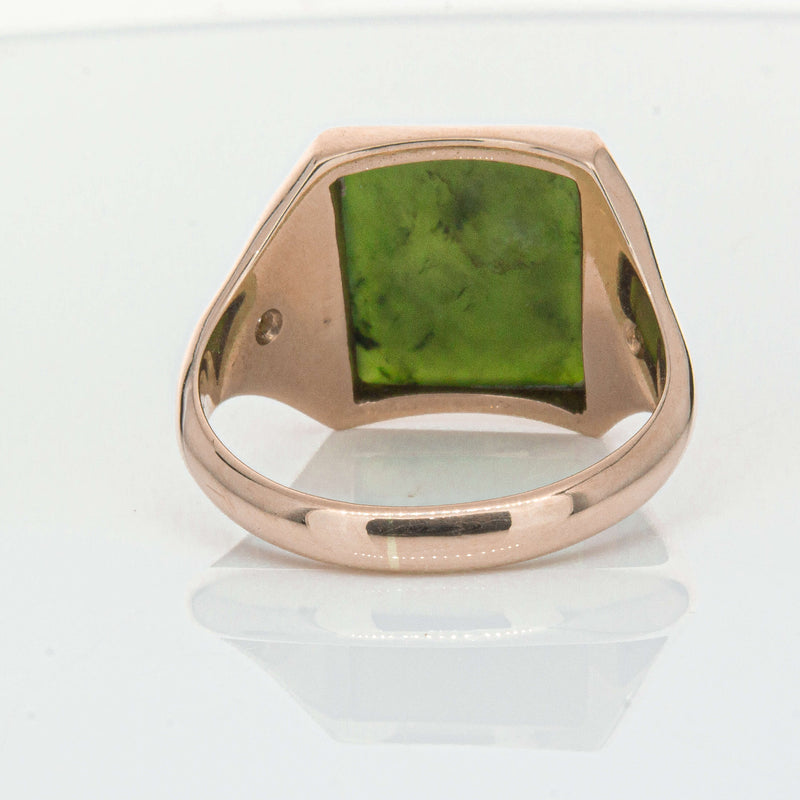 Vintage 8ct Yellow Gold Greenstone & Diamond Kiwi Ring-Ring-Walker & Hall