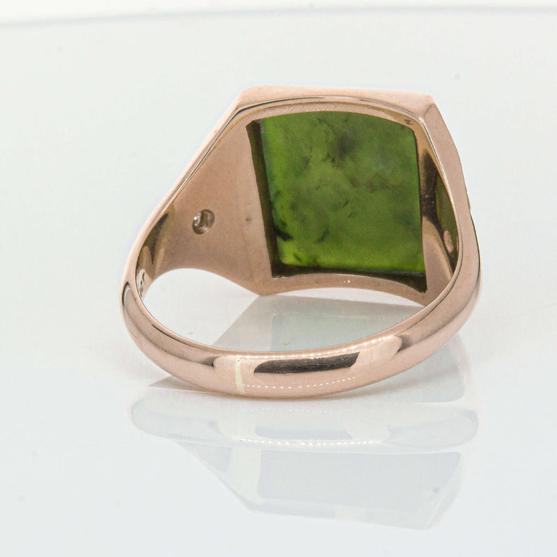 Vintage 8ct Yellow Gold Greenstone & Diamond Kiwi Ring-Ring-Walker & Hall